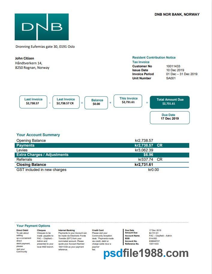 Norway DNB Utility Bill